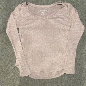 Aeropostale Gray V-Neck Sweater with Ribbed Texture